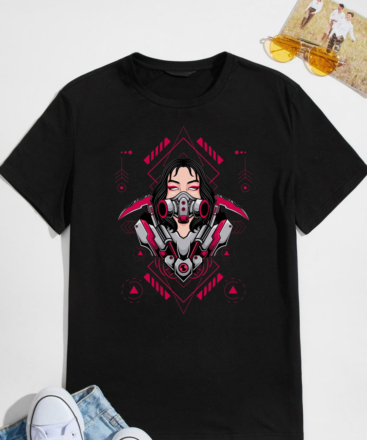 Cyber Girl – Futuristic Japanese Gas Mask Graphic 240 GSM Streetwear T-Shirt
