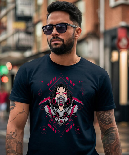 Cyber Girl – Futuristic Japanese Gas Mask Graphic 240 GSM Streetwear T-Shirt
