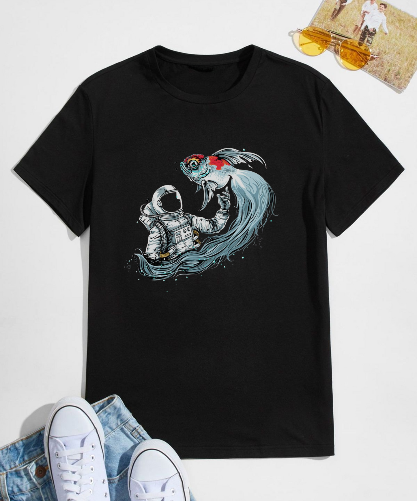 Cosmic Encounter – Astronaut & Goldfish 240 GSM Oversized Streetwear T-Shirt