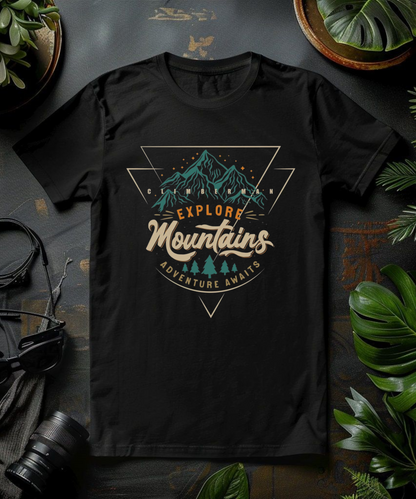 Explore Mountains – Adventure Awaits 240 GSM Outdoor Streetwear T-Shirt