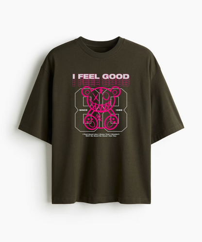 I Feel Good – Neon Graphic 240 GSM Oversized Streetwear T-Shirt