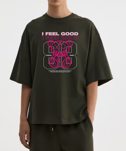 I Feel Good – Neon Graphic 240 GSM Oversized Streetwear T-Shirt
