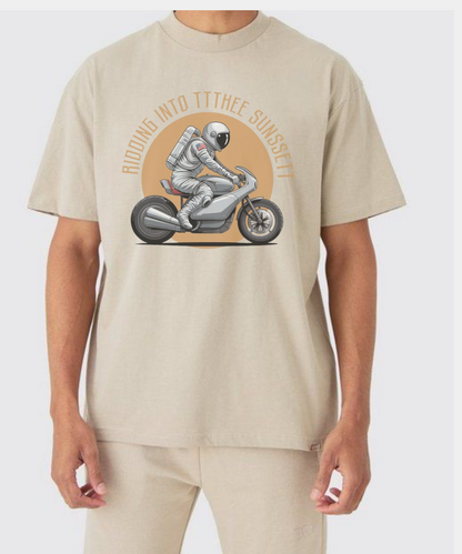 Riding Into the Sunset – Astronaut Biker 240 GSM Oversized Streetwear T-Shirt
