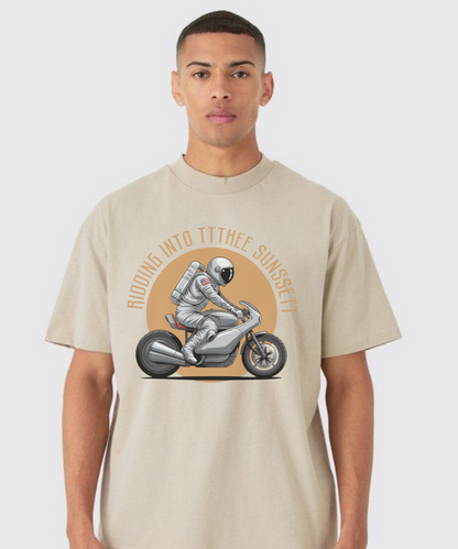Riding Into the Sunset – Astronaut Biker 240 GSM Oversized Streetwear T-Shirt